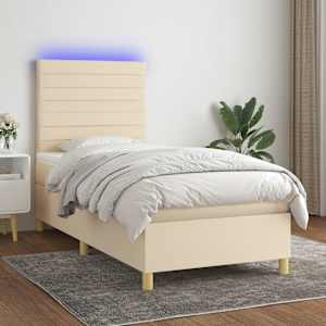 Box spring postel s matrací a LED krémová 80 x 200 cm textil - obrázek 1