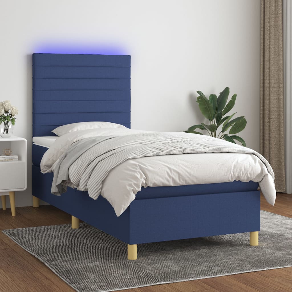 Boxspringbett mit Matratze & LED Blau 80×200 cm Stoff