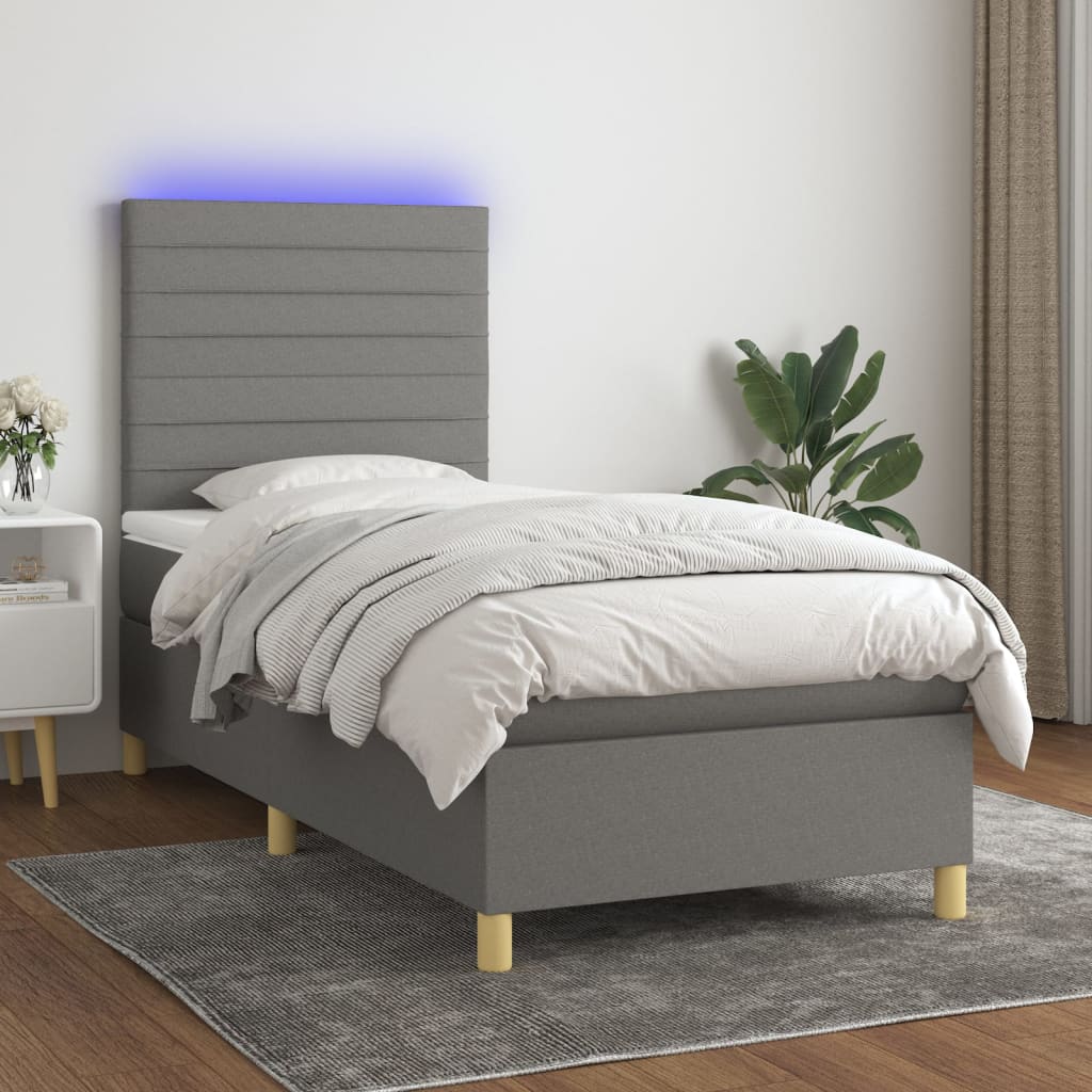 Boxspringbett mit Matratze & LED Dunkelgrau 90×190 cm Stoff