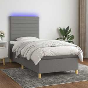 Box spring postelja z vzmetnico LED temno siva 90x190 cm blago