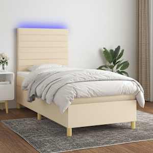 Box spring postelja z vzmetnico LED krem 90x190 cm blago