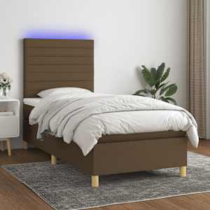 Box spring postelja z vzmetnico LED temno rjava 90x200 cm blago