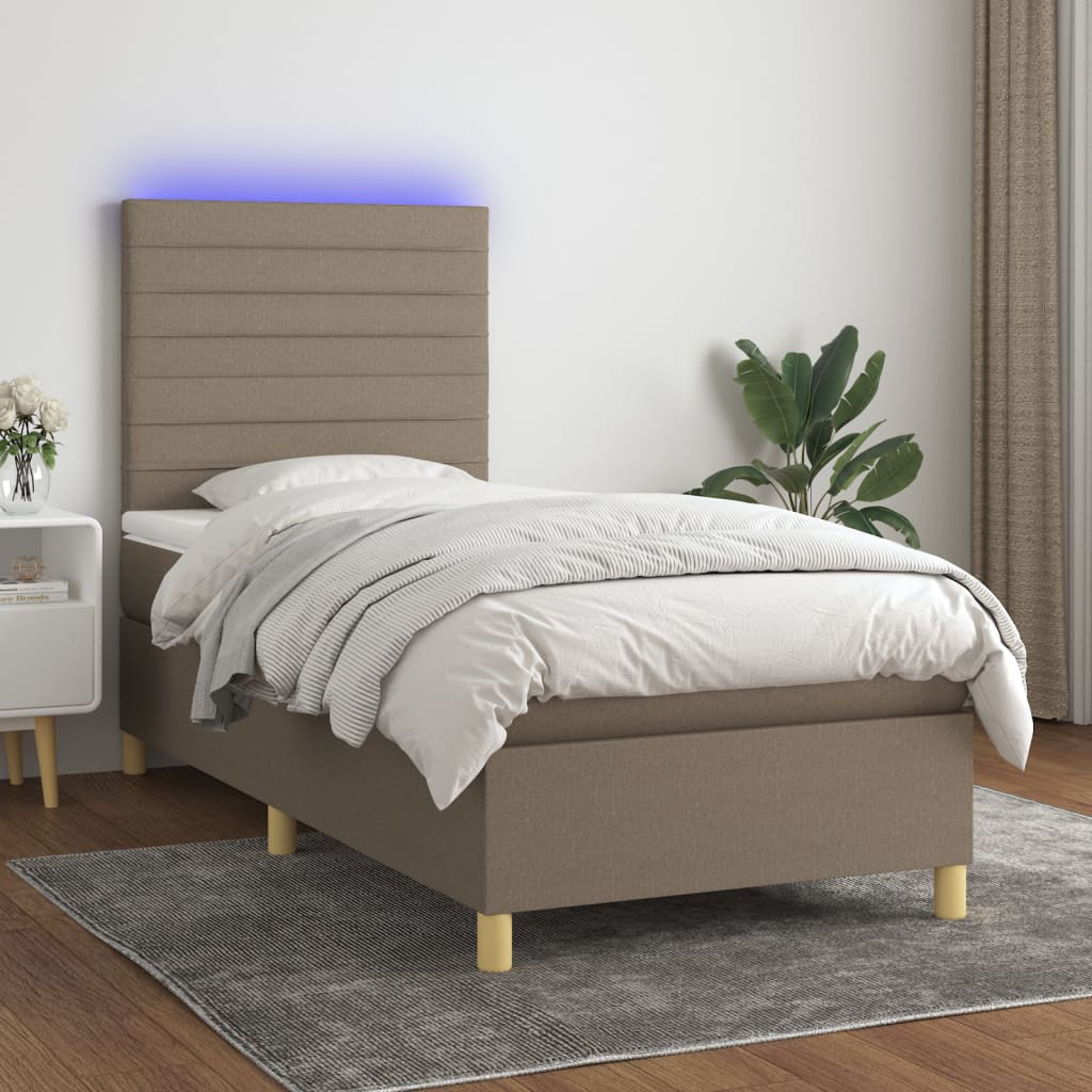 vidaXL Boxspringbett mit Matratze & LED Taupe 90x200 cm Stoff