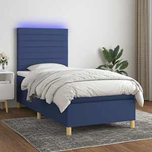 Box spring postelja z vzmetnico LED modra 90x200 cm blago