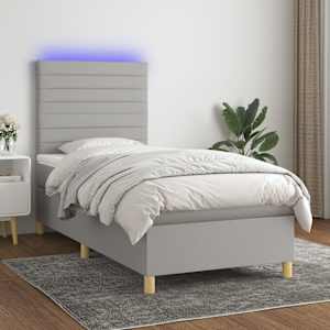 Box spring postel s matrací a LED světle šedá 100x200 cm textil - obrázek 1