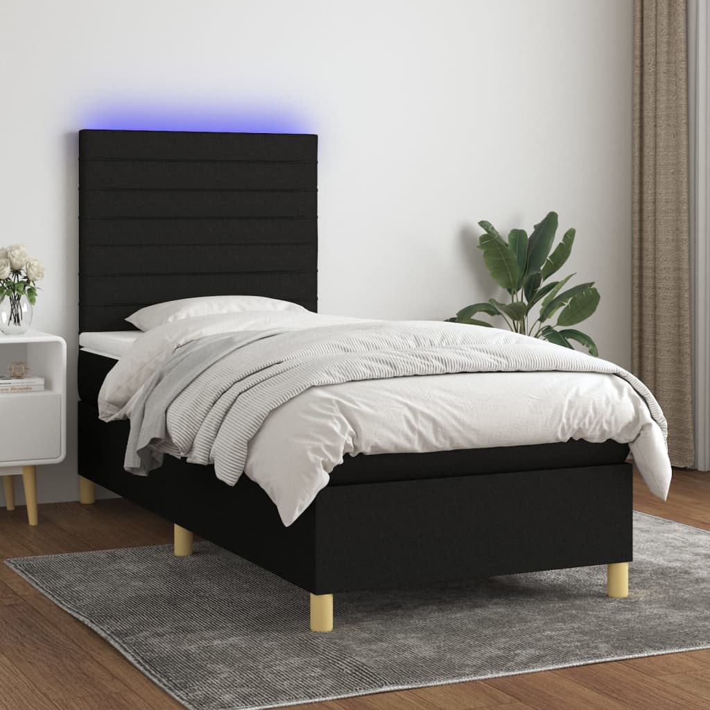 Box spring postel s matrací a LED černá 100x200 cm textil