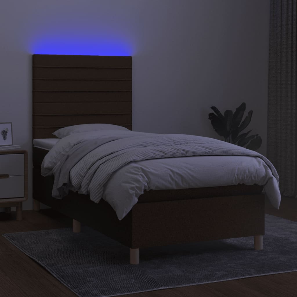 Box spring postel s matrací a LED tmavě hnědá 100x200 cm textil