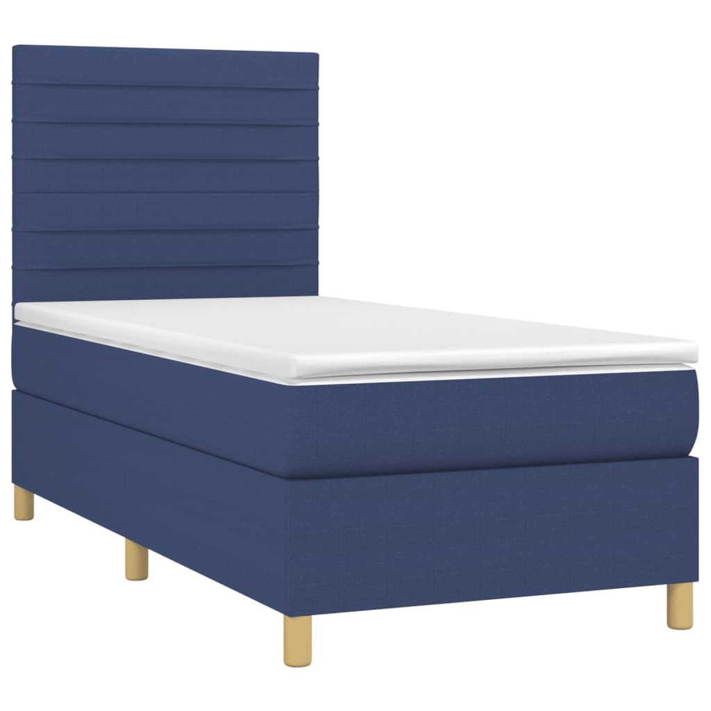vidaXL Boxspring met matras en LED stof blauw 100x200 cm afbeelding
