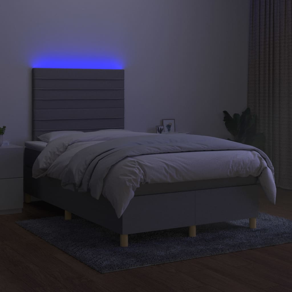 Box spring postel s matrací a LED světle šedá 120x200 cm textil