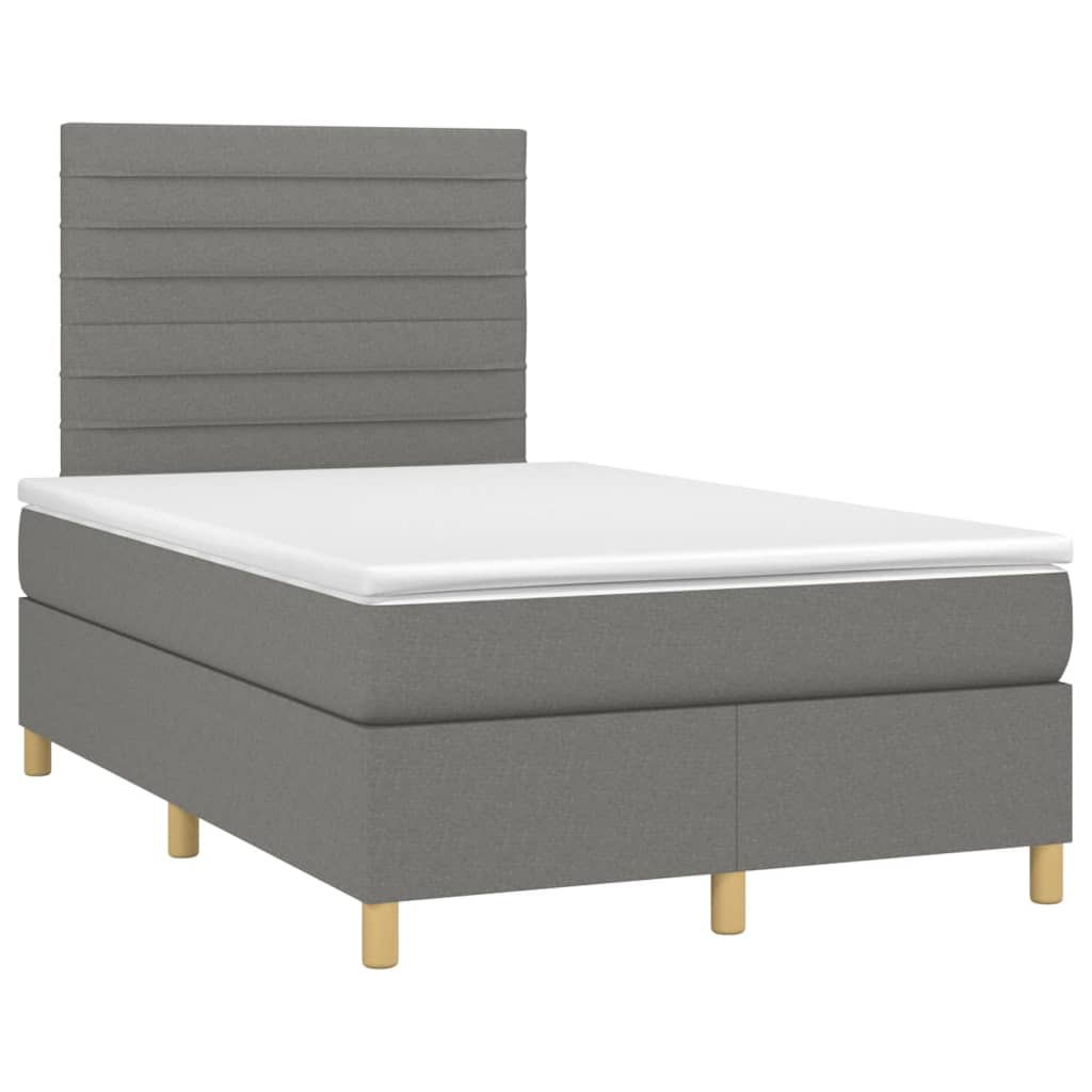 vidaXL Boxspring met matras en LED stof donkergrijs 120x200 cm afbeelding