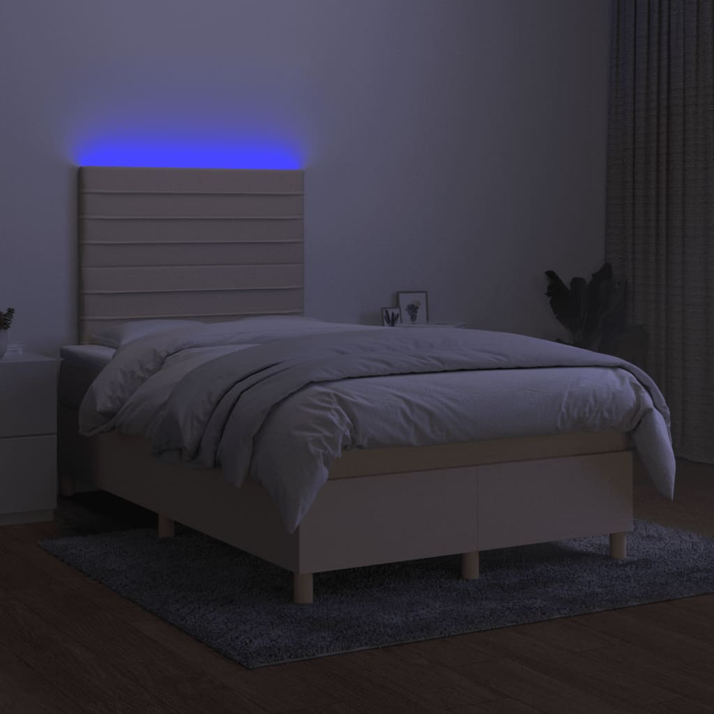 Krémszínű szövet rugós és LED-es ágy matraccal 120 x 200 cm 