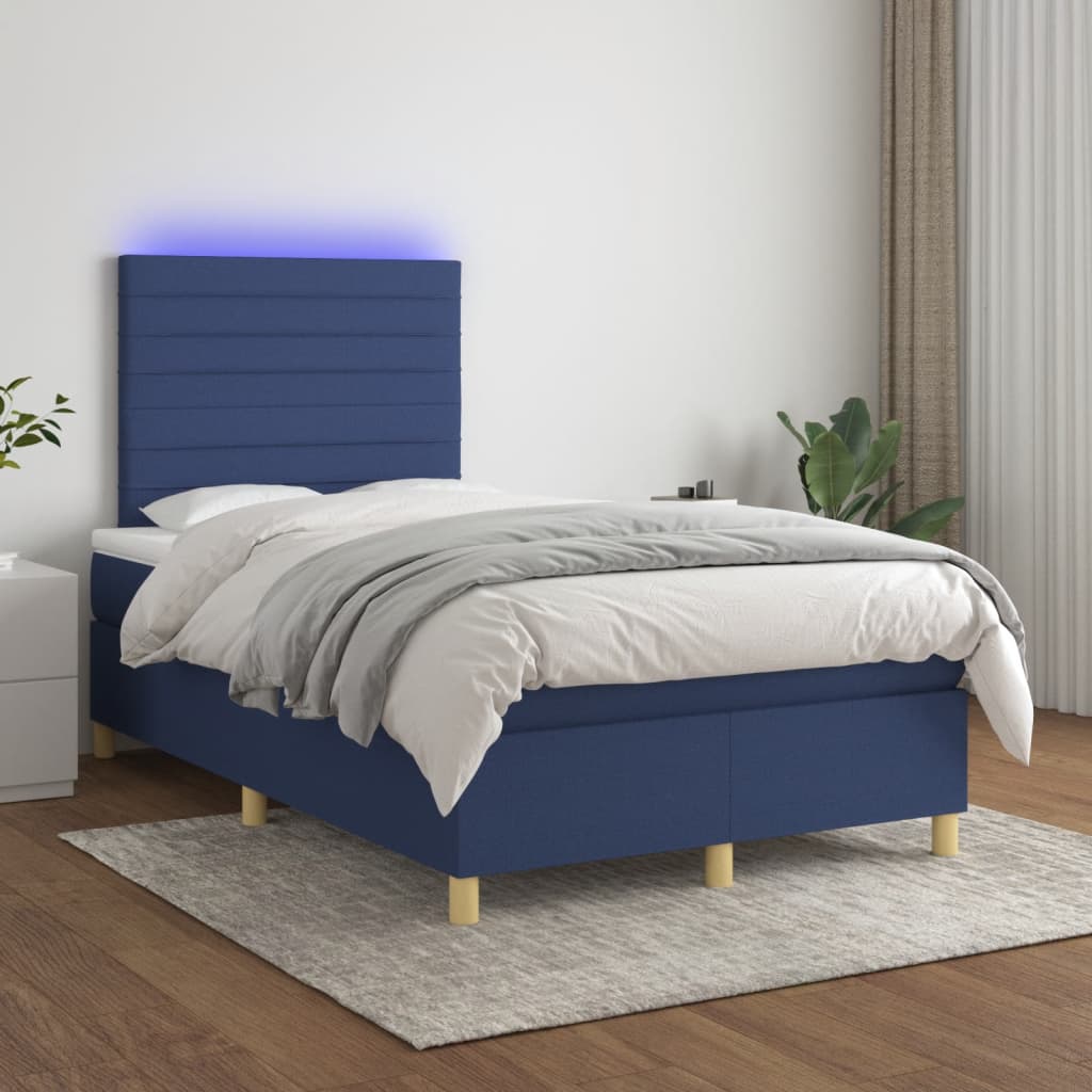 Box spring postel s matrací a LED modrá 120 x 200 cm textil