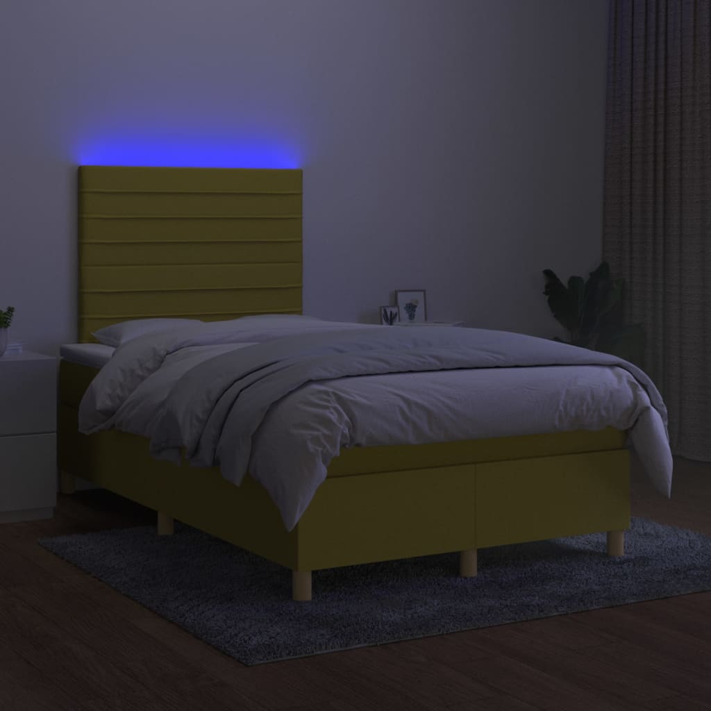 Zöld szövet rugós és LED-es ágy matraccal 120 x 200 cm 