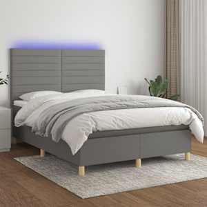 Box spring postelja z vzmetnico LED temno siva 140x190 cm blago