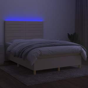 Box spring postel s matrací a LED krémová 140x190 cm textil - obrázek 4