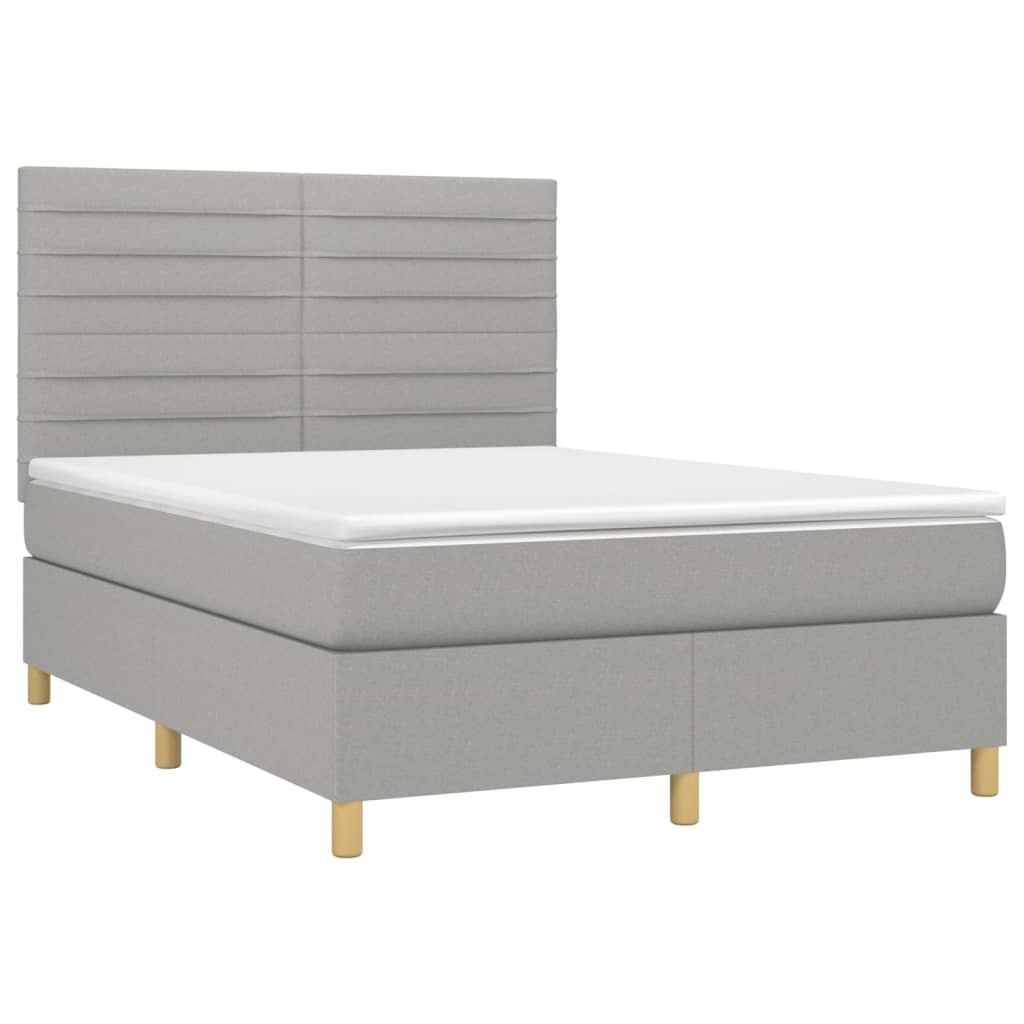 vidaXL Boxspring met matras en LED stof lichtgrijs 140x200 cm afbeelding