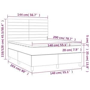 Box spring postel s matrací a LED světle šedá 140x200 cm textil - obrázek 8
