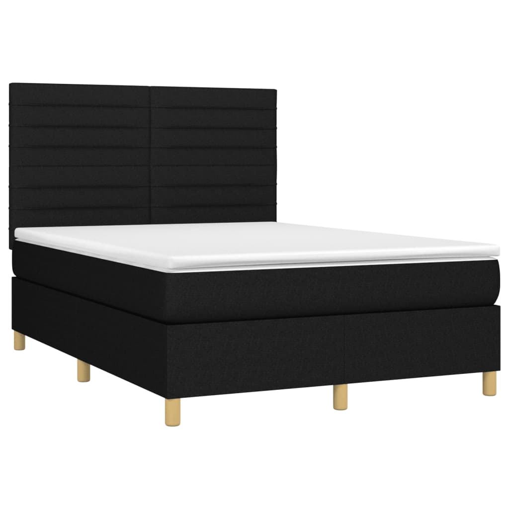 vidaXL Boxspring met matras en LED stof zwart 140x200 cm afbeelding