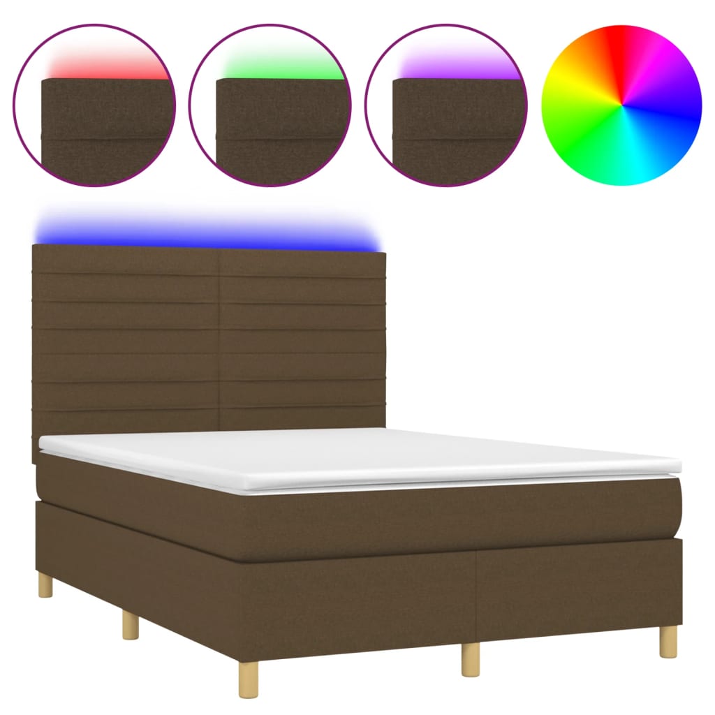 vidaXL Boxspring met matras en LED stof donkerbruin 140x200 cm