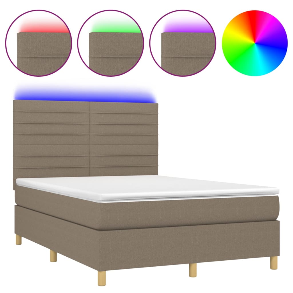 Thumbnail - vidaXL Boxspringbett mit Matratze & LED Taupe 140x200 cm Stoff