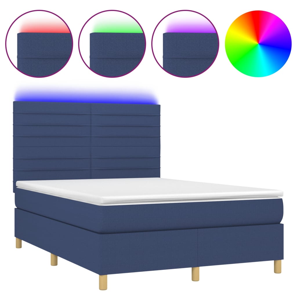 Thumbnail - vidaXL Boxspringbett mit Matratze & LED Blau 140x200 cm Stoff