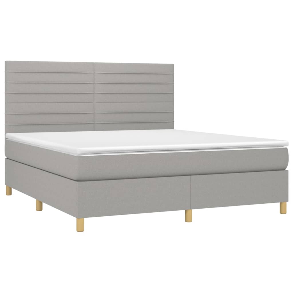 vidaXL Boxspring met matras en LED stof lichtgrijs 160x200 cm afbeelding