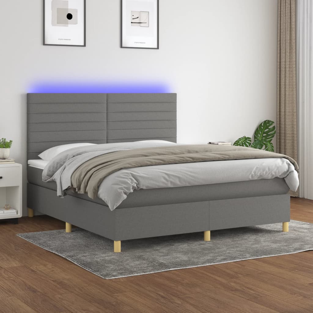 Boxspringbett mit Matratze & LED Dunkelgrau 160×200 cm Stoff