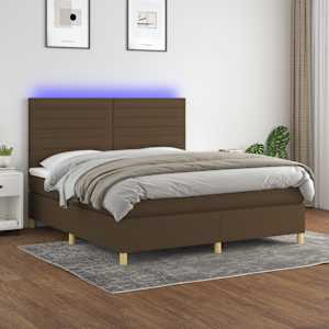 Box spring postelja z vzmetnico LED temno rjava 160x200cm blago