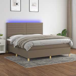 Box spring postelja z vzmetnico LED taupe 160x200 cm blago