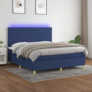 Box spring postel s matrací a LED modrá 160x200 cm textil - obrázek 1