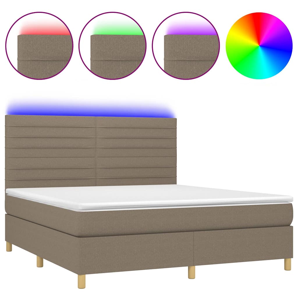 vidaXL Boxspring met matras en LED stof taupe 180x200 cm, foto 3