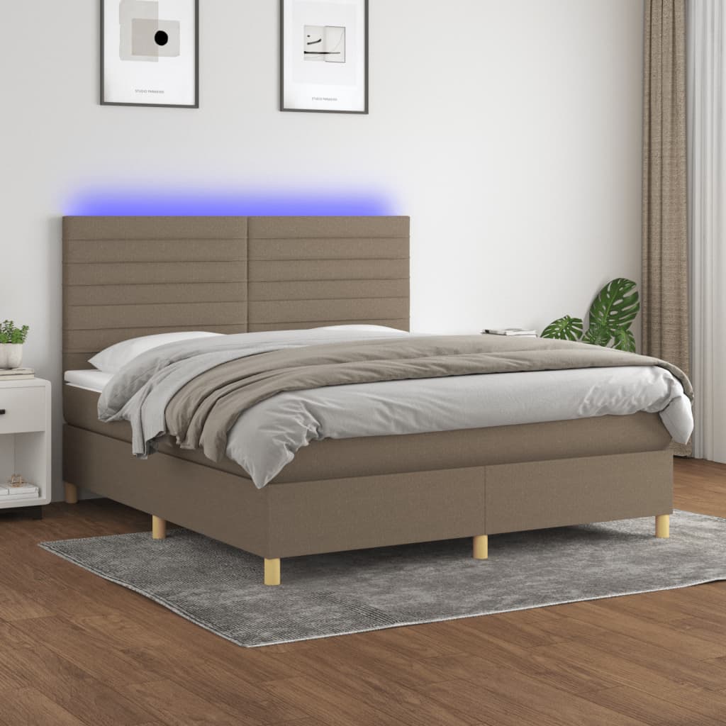vidaXL Cama box spring colchão/LED 180x200cm tecido cinza-acastanhado