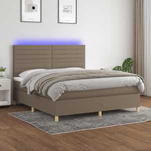 Box spring postelja z vzmetnico LED taupe 180x200 cm blago