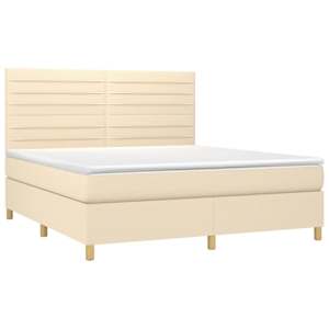 Box spring postel s matrací a LED krémová 180x200 cm textil - obrázek 3