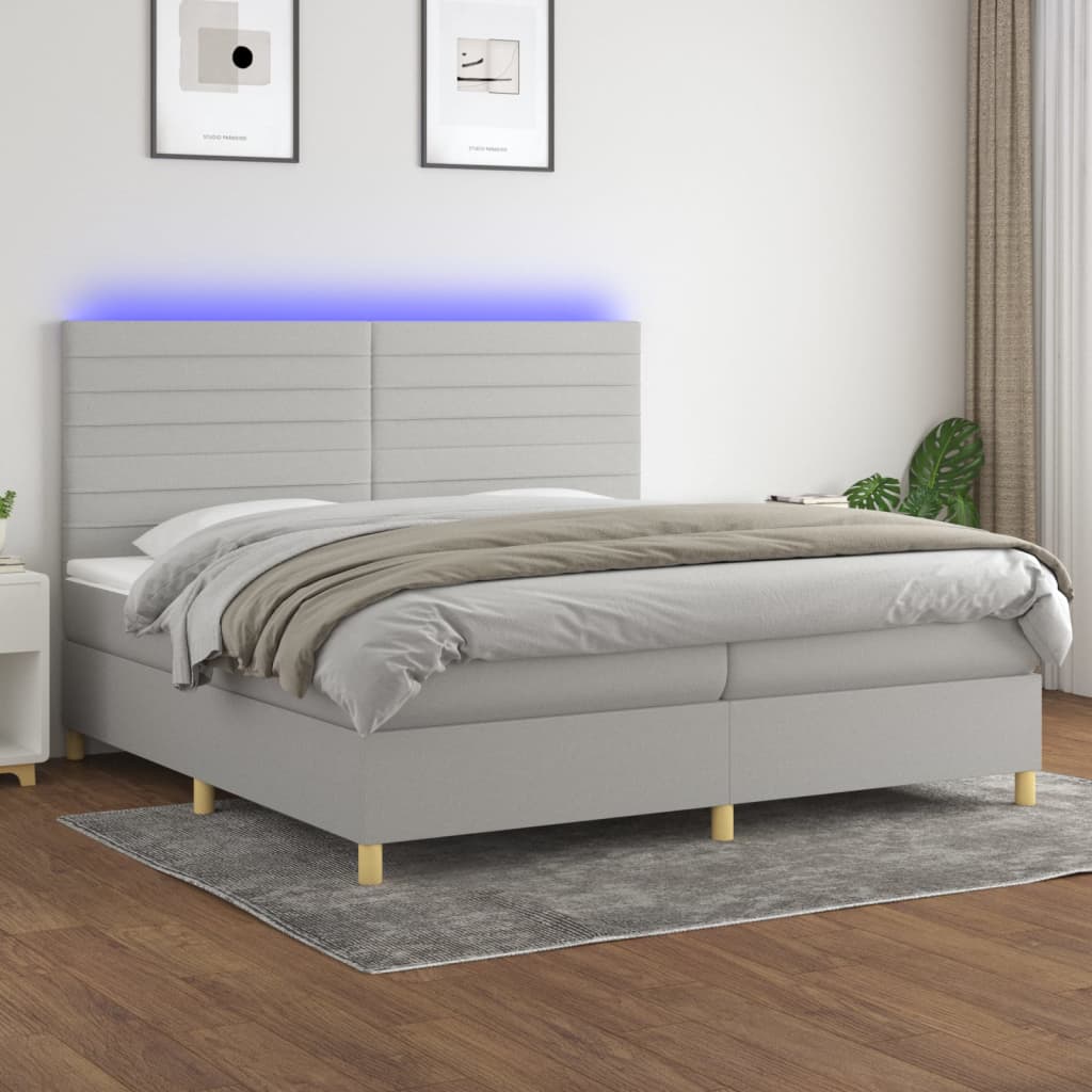 vidaXL Boxspringbett mit Matratze & LED Hellgrau 200x200 cm Stoff