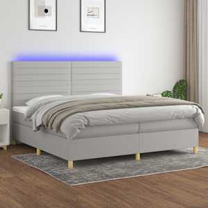 Box spring postel s matrací a LED světle šedá 200x200 cm textil - obrázek 1