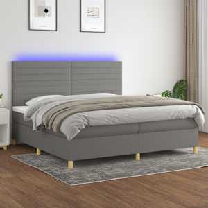 Box spring postelja z vzmetnico LED temno siva 200x200 cm blago