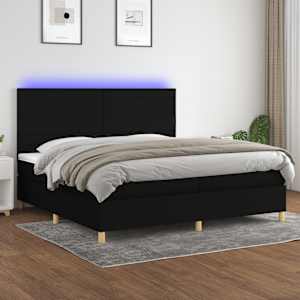 Box spring postel s matrací a LED černá 200x200 cm textil - obrázek 1