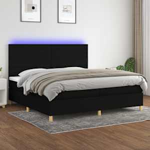 Box spring postelja z vzmetnico LED črna 200x200 cm blago