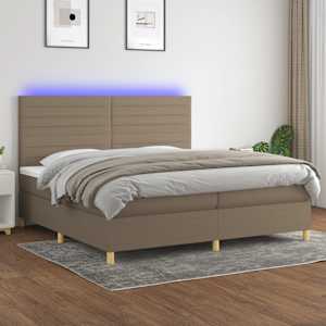 Box spring postelja z vzmetnico LED taupe 200x200 cm blago