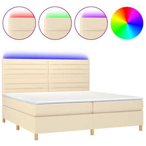 Box spring postel s matrací a LED krémová 200x200 cm textil - obrázek 2