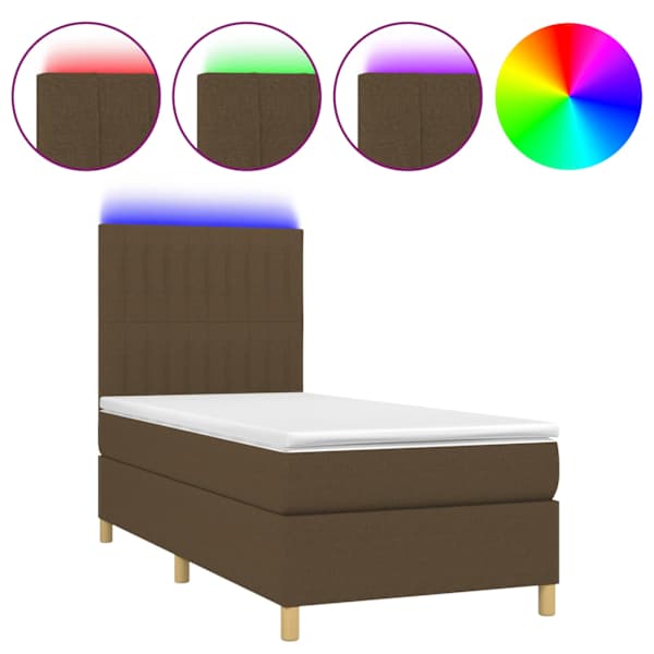 vidaXL kontinentaalvoodi madrats ja LED, tumepruun, 80x200 cm, kangas
