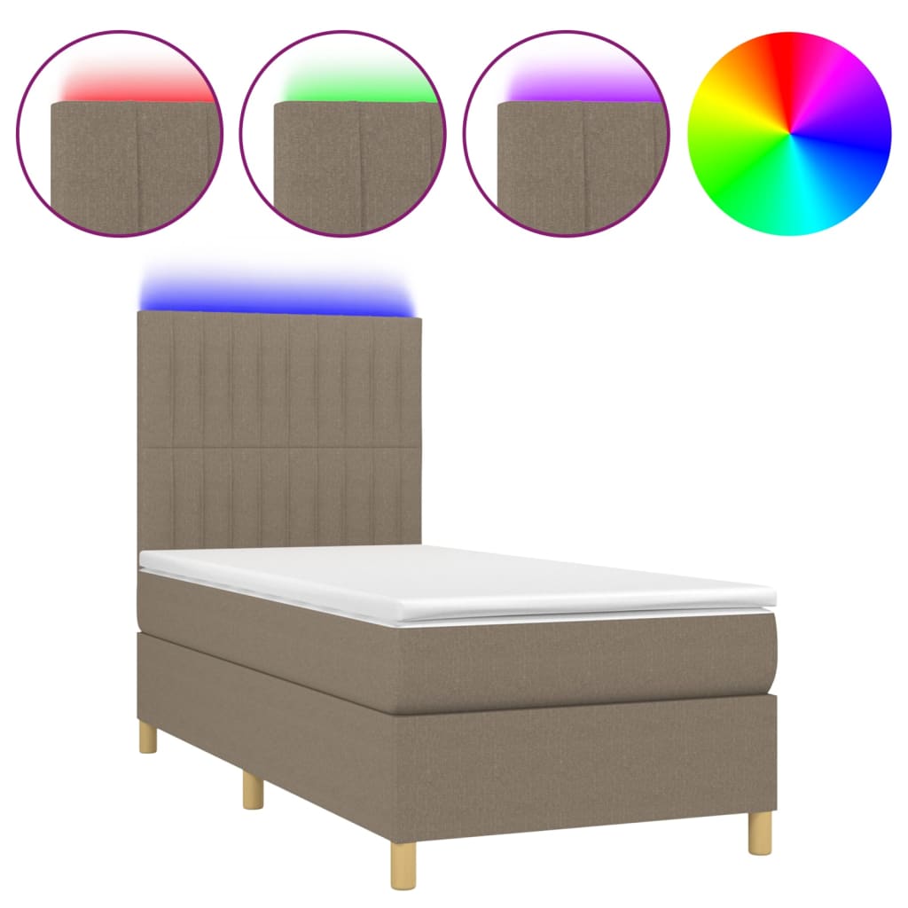 Thumbnail - vidaXL Boxspringbett mit Matratze & LED Taupe 90x190 cm Stoff
