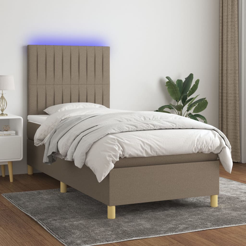 vidaXL Boxspringbett mit Matratze & LED Taupe 90x190 cm Stoff