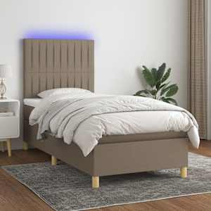 Box spring postelja z vzmetnico LED taupe 90x190 cm blago