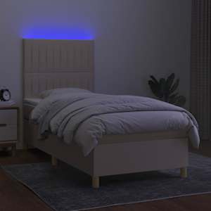 Box spring postel s matrací a LED krémová 90x190 cm textil - obrázek 4