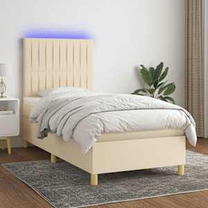 Box spring postelja z vzmetnico LED krem 90x190 cm blago
