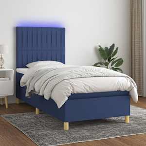 Box spring postel s matrací a LED modrá 90x190 cm textil - obrázek 1