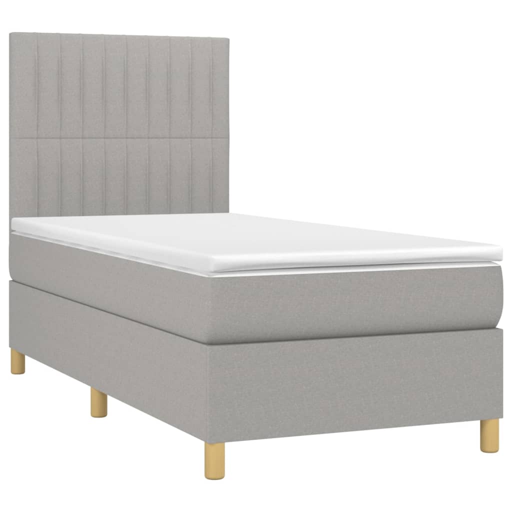 vidaXL Boxspring met matras en LED stof lichtgrijs 90x200 cm afbeelding