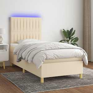 Box spring postelja z vzmetnico LED krem 90x200 cm blago